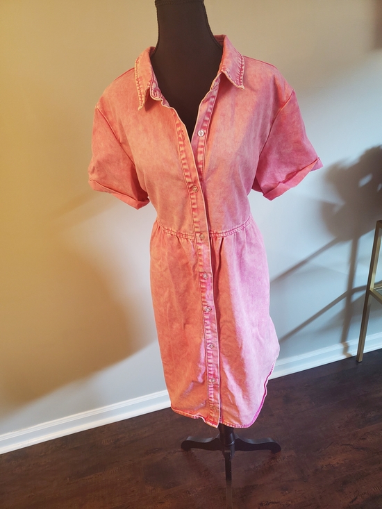 Dresses & Skirts - Button-Front Pink Washed Denim Dress